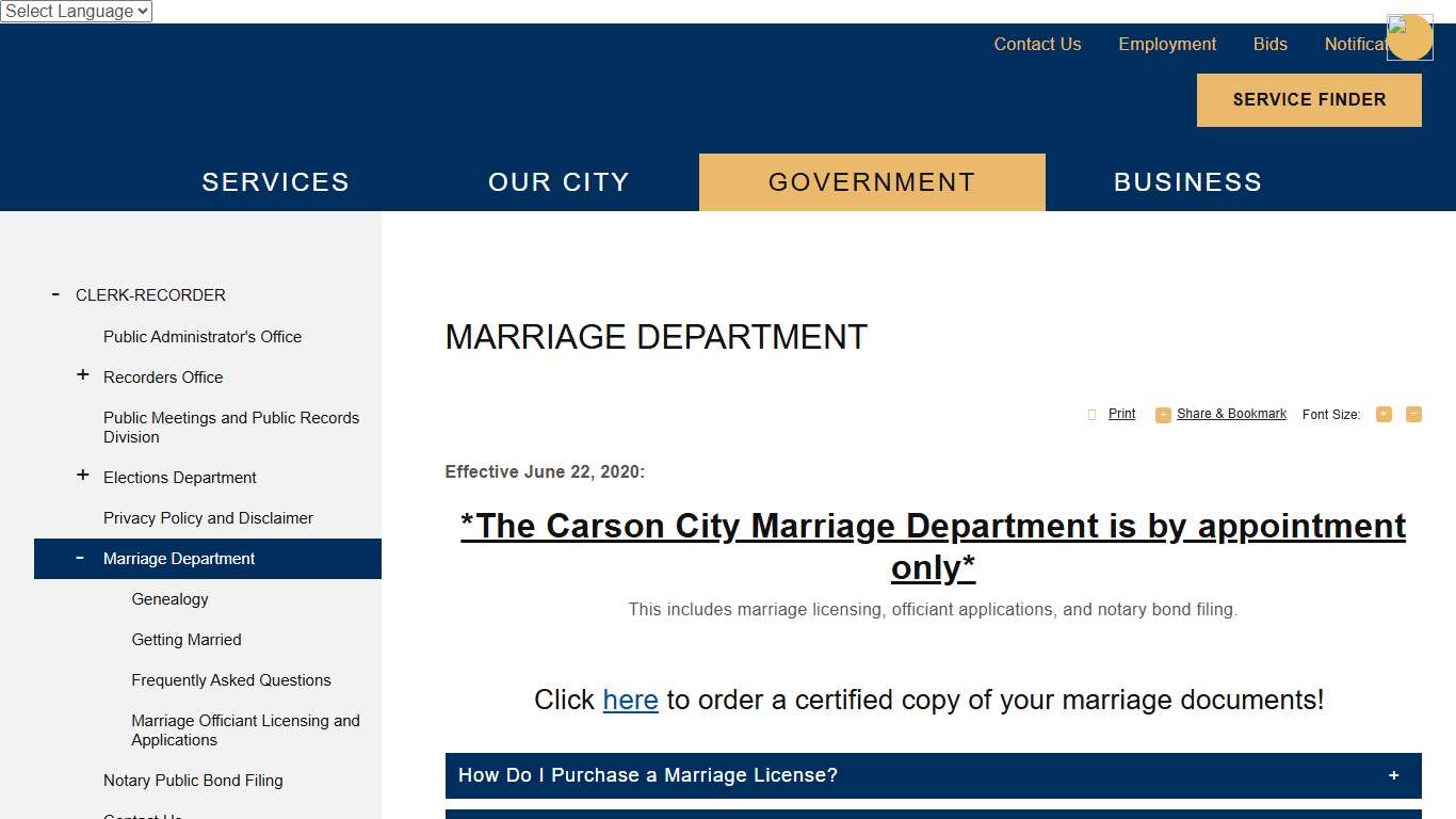 Marriage Department Carson City